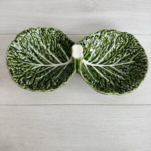 Vintage Cabbage Leaf Double Bowl Ceramic Serving Dish